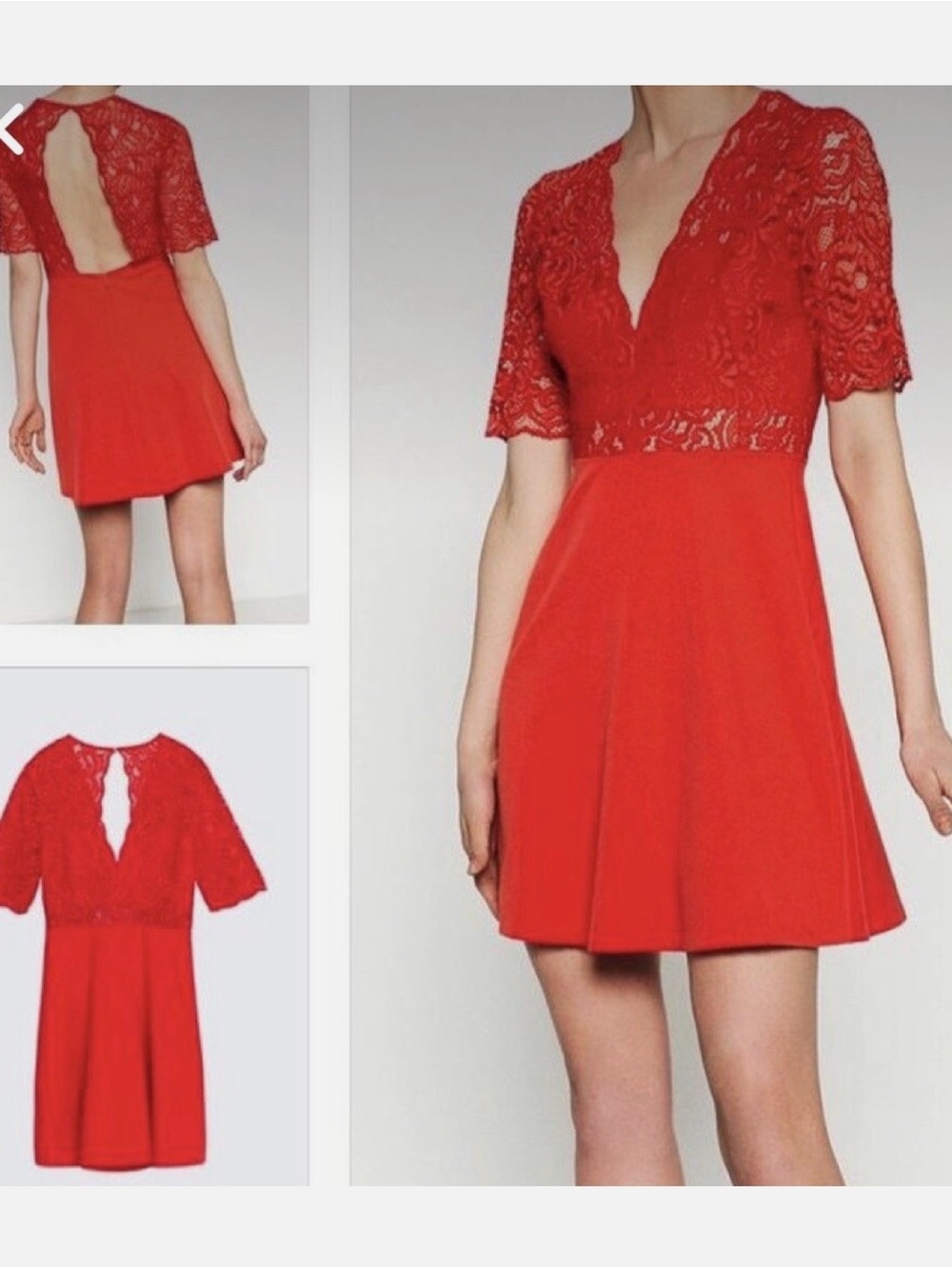 Zara Red Lace Fit & Flare Dress - Women